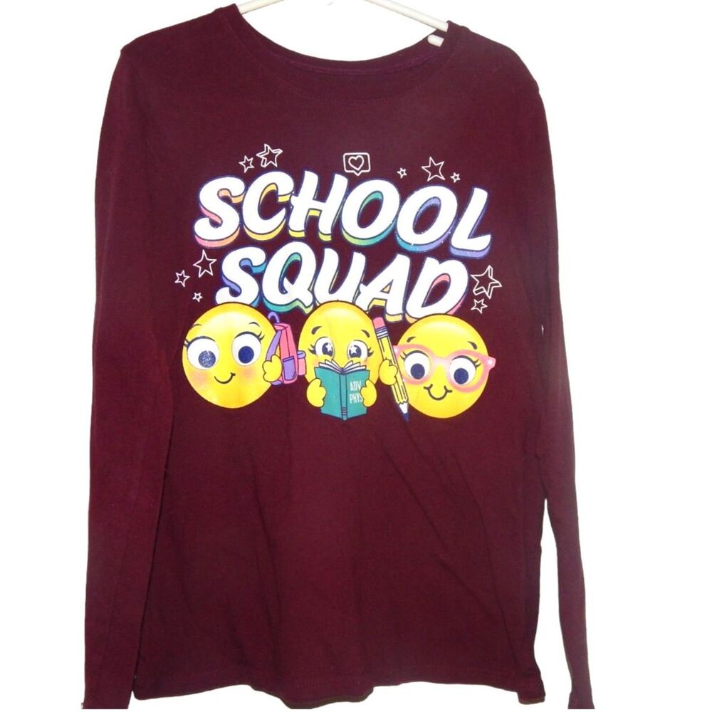 Children’s Place Girls 7/8 Maroon School Squad Glitter Graphic Long Sleeve Shirt